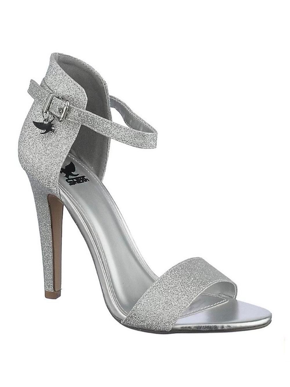 NWOT SHIEKH Silver Glitter High Heel Dressy Sandals. Size 6.5.